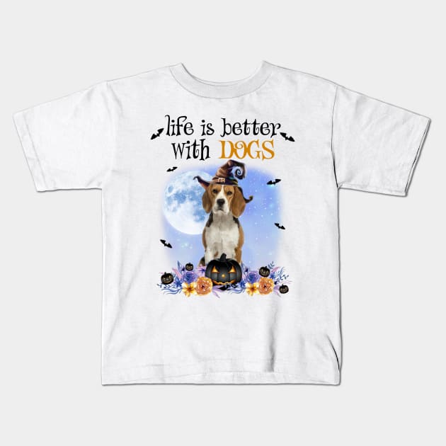 Beagle Witch Hat Life Is Better With Dogs Halloween Kids T-Shirt by cyberpunk art